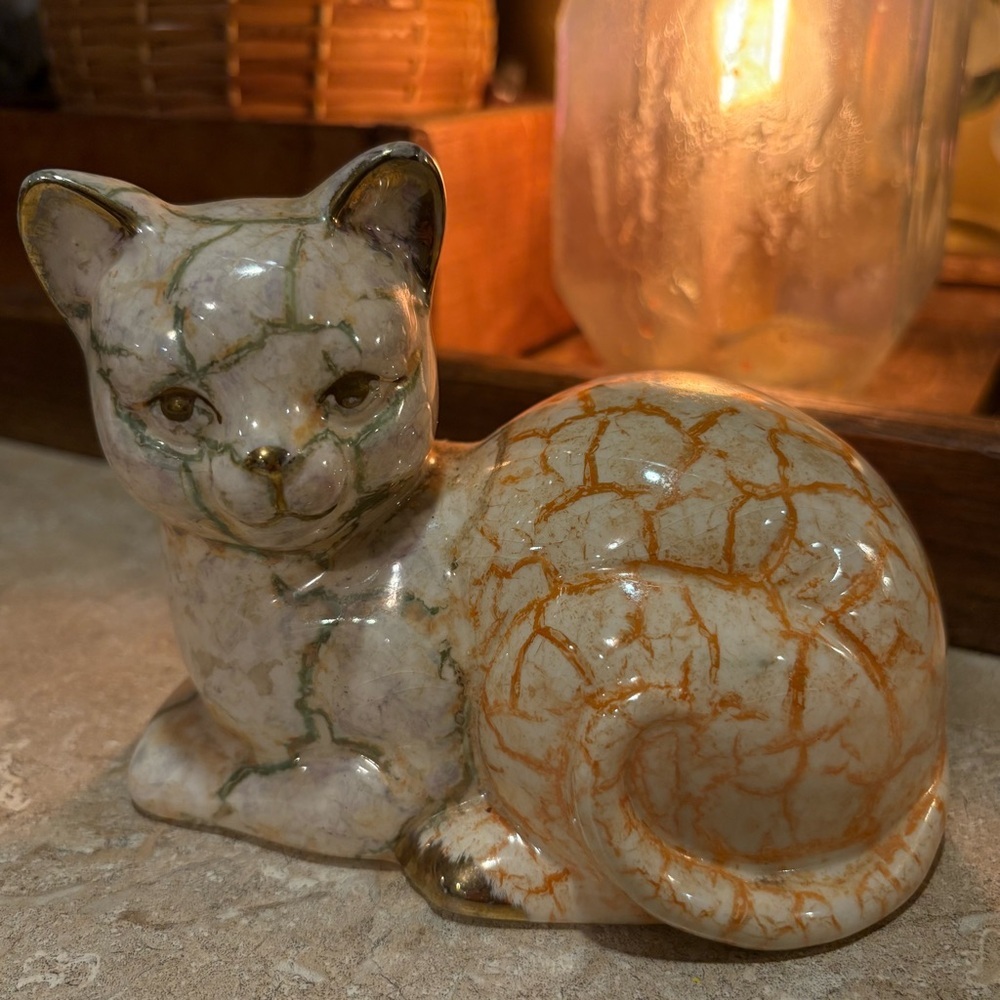 Vintage Whimsical Cat Figurine with unique design and colors.
